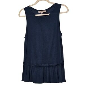 LOFT Navy Blue Sleeveless Ruffle Peplum Tunic Tank Top Womens Basic Minimalist M